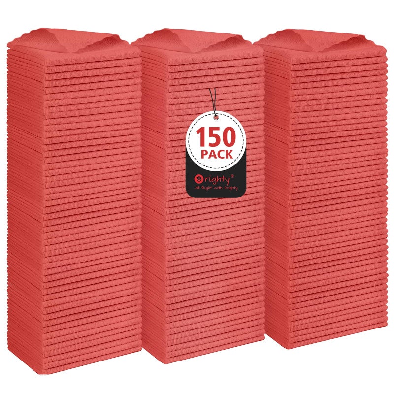 اورايتي مناديل تنظيف أوريتي بالجملة، عبوة من 150 قطعة، قابلة لإعادة الاستخدام، مناشف متعددة الأغراض للسيارات، مناشف تنظيف من الألياف الدقيقة للسيارات والميكانيكا والمطبخ، مناشف خالية من الوبر 11.5 × 11.5، أحمر - Image 1